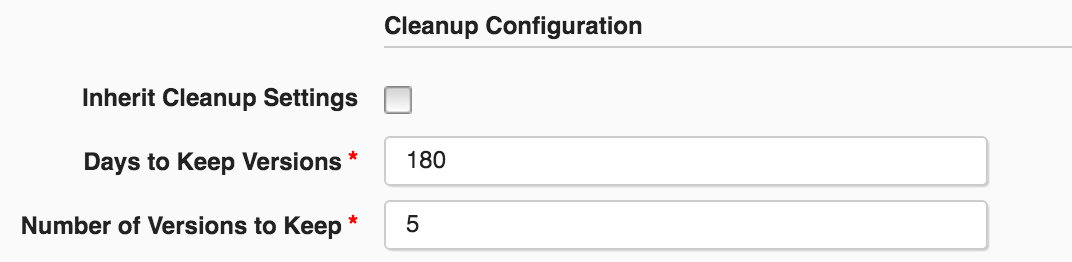 Component Level Cleanup Settings
