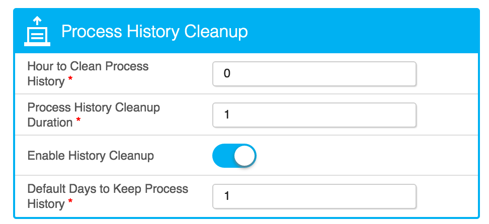 System Settings for Process History Cleanup